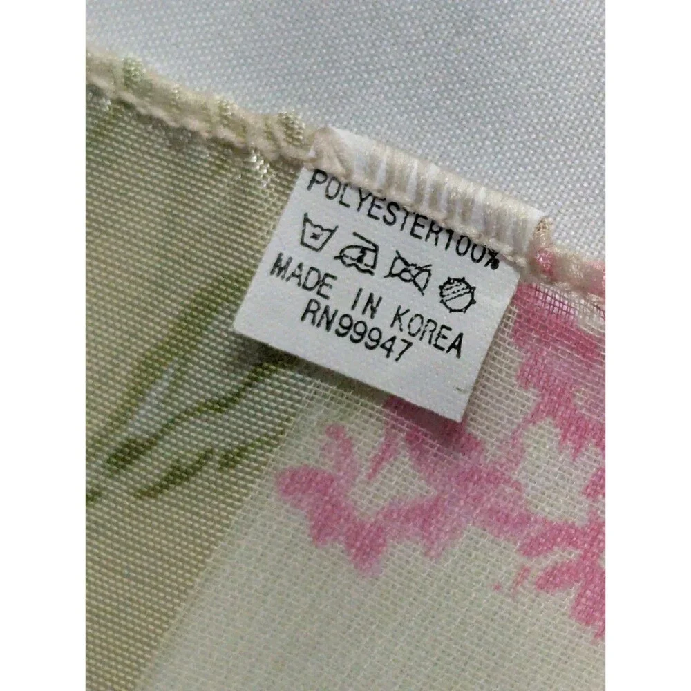 Vintage 80s Floral Satin Stripe Scarf Pink Roses Sheer Long Wrap Made in Korea - Picture 4 of 9